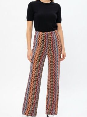 COCO BIANCO | Boho Multicolor Zig Zag Chevron Stripe Wide Leg Pants Women’s M